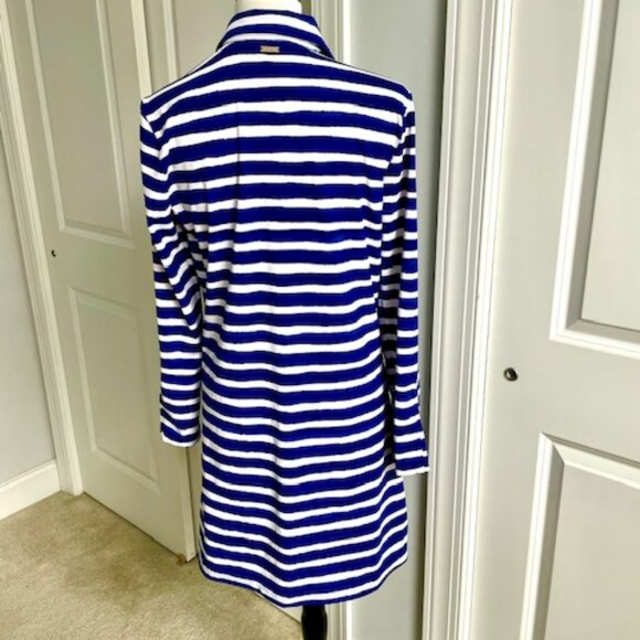 Cabana Life Blue White Stripe Shirt Dress with Zip Sleeves Size Large - Picture 4 of 6